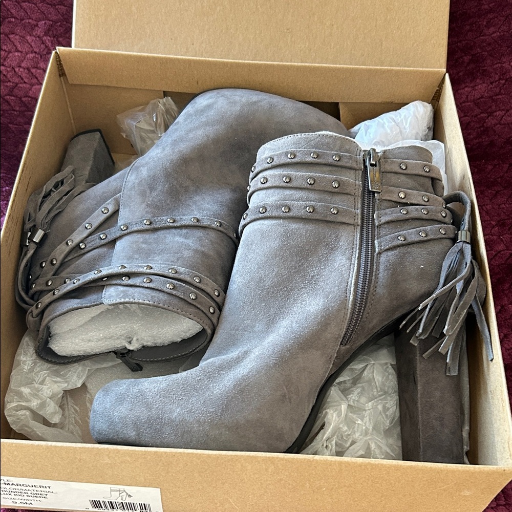 Jessica Simpson Gray Marguerit Suede Ankle Boots with Studded Detail